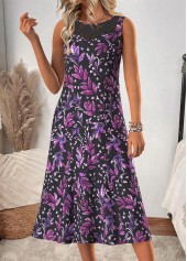 Purple Tummy Coverage Floral Print Dress and Cardigan | thumb picture 