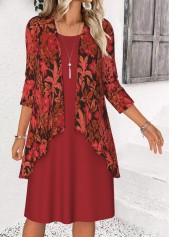 Red Tummy Coverage Leaf Print Dress and Cardigan | thumb picture 