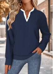 Navy Tummy Coverage Long Sleeve Split Neck Sweatshirt