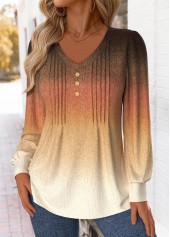 Multi Color Tuck Stitch Ombre Long Sleeve T Shirt