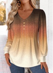 Multi Color Tuck Stitch Ombre Long Sleeve T Shirt | thumb picture 