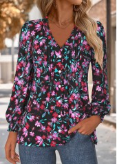 Multi Color Frill Floral Print Long Sleeve Blouse | thumb picture 