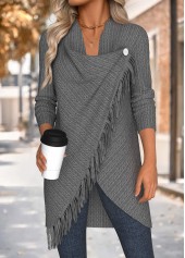 Grey Tummy Coverage Long Sleeve Draped Neck Coat