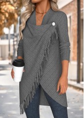 Grey Tummy Coverage Long Sleeve Draped Neck Coat | thumb picture 