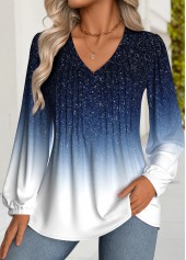 Dark Blue Tummy Coverage Ombre Long Sleeve T Shirt