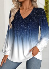 Dark Blue Tummy Coverage Ombre Long Sleeve T Shirt | thumb picture 