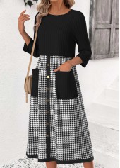 Black Tummy Coverage Plaid 3/4 Sleeve Round Neck Dress | thumb picture 