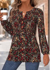 Multi Color Peplum Floral Print Long Sleeve Blouse | thumb picture 