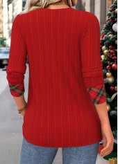 Deep Red Patchwork Plaid Long Sleeve T Shirt | thumb picture 