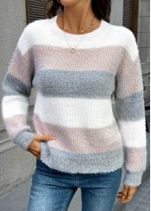 Light Pink Tummy Coverage Striped Long Sleeve Sweater | thumb picture 