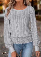 Grey Tummy Coverage Long Sleeve Round Neck T Shirt