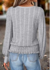 Grey Tummy Coverage Long Sleeve Round Neck T Shirt | thumb picture 