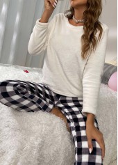 White Plaid Long Sleeve Lounge Top and Pants