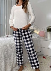 White Plaid Long Sleeve Lounge Top and Pants | thumb picture 