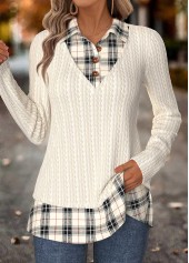 Beige Tummy Coverage Plaid Fake Two Piece Twinset