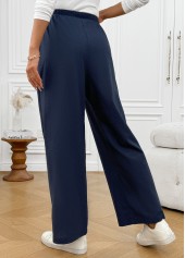 Navy Pocket Wide Leg Elastic Waist High Waisted Pants