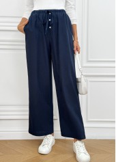 Navy Pocket Wide Leg Elastic Waist High Waisted Pants