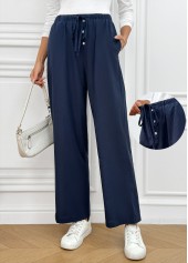 Navy Pocket Wide Leg Elastic Waist High Waisted Pants