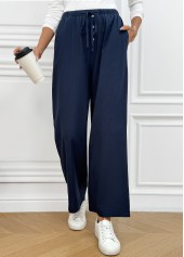 Navy Pocket Wide Leg Elastic Waist High Waisted Pants