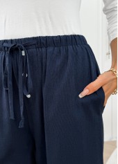 Navy Pocket Wide Leg Elastic Waist High Waisted Pants