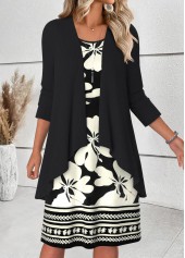 Black Tummy Coverage Floral Print Dress and Cardigan | thumb picture 