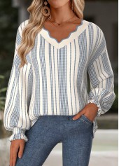Beige Tummy Coverage Striped Long Sleeve V Neck Sweatshirt