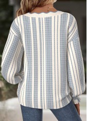 Beige Tummy Coverage Striped Long Sleeve V Neck Sweatshirt | thumb picture 