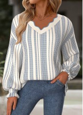 Beige Tummy Coverage Striped Long Sleeve V Neck Sweatshirt | thumb picture 