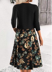 Black Tummy Coverage Floral Print Long Sleeve Dress | thumb picture 