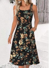 Black Tummy Coverage Floral Print Long Sleeve Dress | thumb picture 