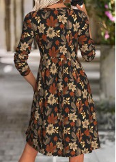 Multi Color Tummy Coverage Leaf Print Long Sleeve Dress | thumb picture 