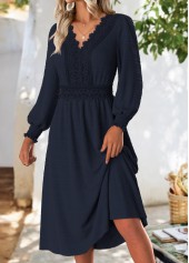 Navy Tummy Coverage Long Sleeve V Neck Dress | thumb picture 