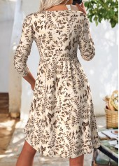 Beige Tummy Coverage Leaf Print Long Sleeve Dress | thumb picture 