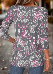 Dark Grey Marl Tummy Coverage Butterfly Print T Shirt | thumb picture 