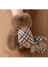 Light Coffee Plaid Wrist Warming Full Finger Gloves