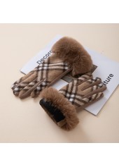 Light Coffee Plaid Wrist Warming Full Finger Gloves | thumb picture 