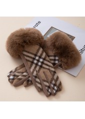 Light Coffee Plaid Wrist Warming Full Finger Gloves | thumb picture 