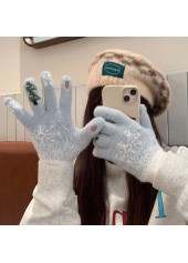 Dusty Blue Snowflake Print Wrist Warming Gloves | thumb picture 