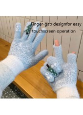 Dusty Blue Snowflake Print Wrist Warming Gloves | thumb picture 