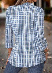 Blue Tummy Control Plaid Long Sleeve Shirt Collar Blouse | thumb picture 