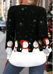 Black Tuck Stitch Snowman Print Long Sleeve T Shirt | thumb picture 