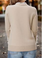 Light Camel Lace Trim Long Sleeve Round Neck Sweater | thumb picture 