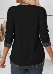 Black Tummy Coverage Long Sleeve Draped Neck T Shirt | thumb picture 