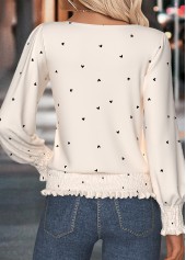 Beige Smocked Heart Print Long Sleeve T Shirt | thumb picture 