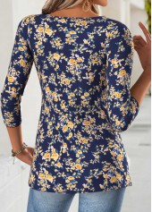 Navy Tummy Coverage Floral Print Long Sleeve T Shirt | thumb picture 