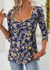 Navy Tummy Coverage Floral Print Long Sleeve T Shirt | thumb picture 