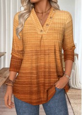 Light Camel Tummy Coverage Ombre Long Sleeve T Shirt