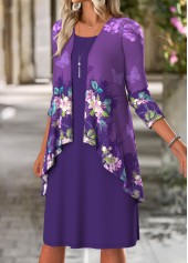 Purple Tummy Coverage Floral Print Dress and Cardigan | thumb picture 