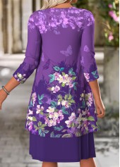 Purple Tummy Coverage Floral Print Dress and Cardigan | thumb picture 