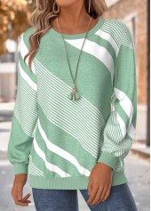 Mint Green Tummy Coverage Geometric Print Long Sleeve Sweatshirt
